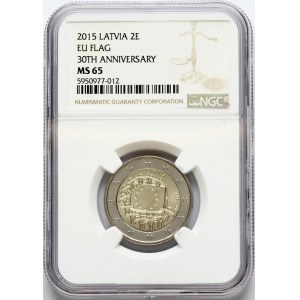 Latvia 2 Euro 2015 30th Anniversary of the Flag of the European Union NGC MS 65 ONLY 3 COINS IN HIGHER GRADE