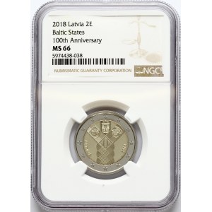 Latvia 2 Euro 2018 100th Anniversary of the Baltic States NGC MS 66 ONLY 5 COINS IN HIGHER GRADE