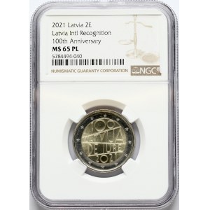 Latvia 2 Euro 2021 100th anniversary of de iure recognition of the Republic of Latvia NGC MS 65 PL TOP POP