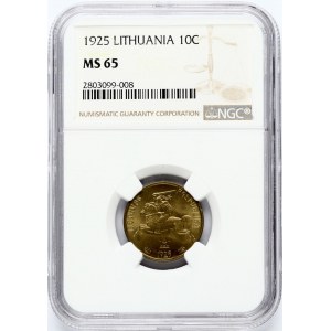 Lithuania 10 Centų 1925 NGC MS 65 ONLY 5 COINS IN HIGHER GRADE