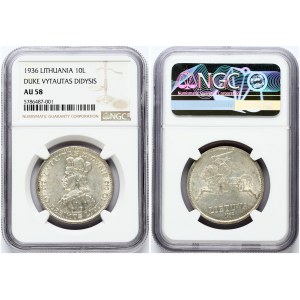 Lithuania 10 Litų 1936 Vytautas Mare variety (Kumele) NGC AU 58 RARE TYPE