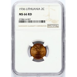 Lithuania 2 Centai 1936 NGC MS 66 RD ONLY 2 COINS IN HIGHER GRADE