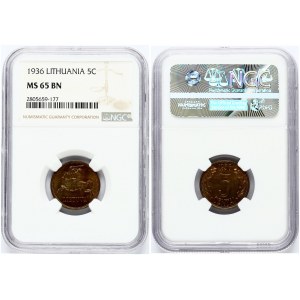 Lithuania 5 Centai 1936 NGC MS 65 BN ONLY 2 COINS IN HIGHER GRADE