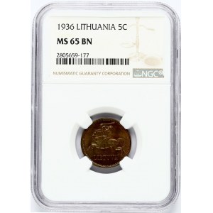 Lithuania 5 Centai 1936 NGC MS 65 BN ONLY 2 COINS IN HIGHER GRADE
