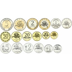 Lithuania 1-50 Centų & 1-5 Litai (1991-2009) PCGS PL 65-69 Lot of 9 Coins