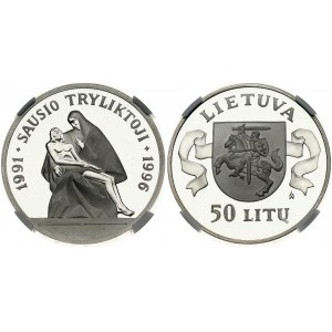 Lithuania 50 Litų 1996 5th Anniversary - 13 January 1991 Assault NGC PF 66 ULTRA CAMEO