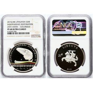 Lithuania 20 Euro 2015LMK 25th anniversary of the restoration of Lithuania’s Independence NGC PF 68 ULTRA CAMEO