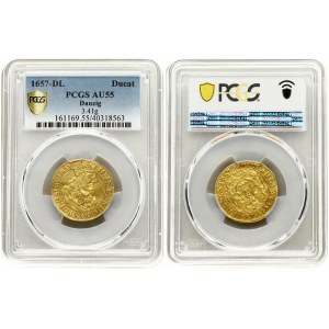 Poland Ducat 1657 DL Gdansk (R5) PCGS AU55 ONLY ONE COIN IN HIGHER GRADE