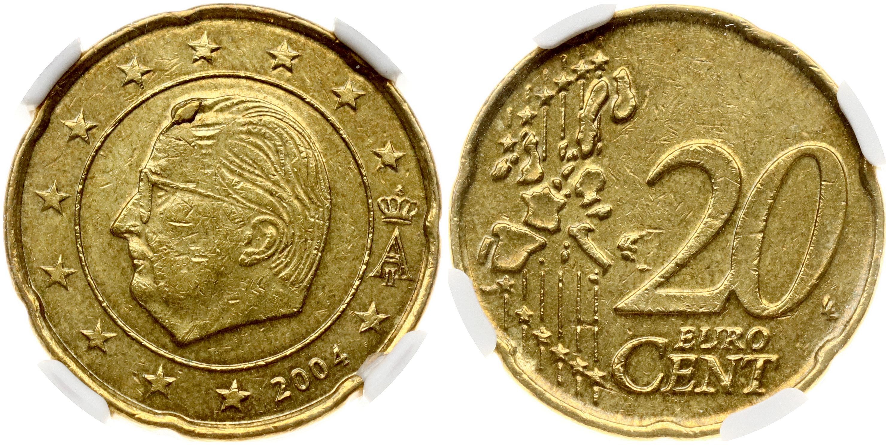 Belgium 20 Euro Cent 2004 NGC MINT ERROR AU 55 OBVERSE DIE CHIP