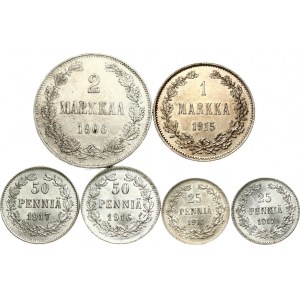 Finland 25 Pennia - 2 Markkaa (1906-1917) Lot of 6 Coins