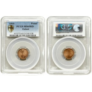 Finland 1 Penni 1915 PCGS MS65RD ONLY ONE COIN IN HIGHER GRADE