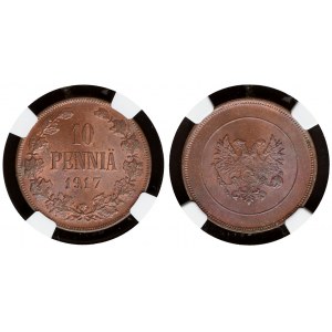 Finland 10 Pennia 1917 NGC MS 65 BN