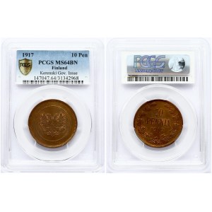 Finland 10 Pennia 1917 PCGS MS 64 BN ONLY 4 COINS IN HIGHER GRADE