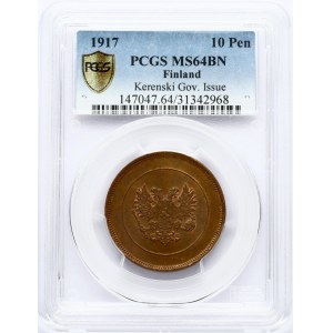 Finland 10 Pennia 1917 PCGS MS 64 BN ONLY 4 COINS IN HIGHER GRADE