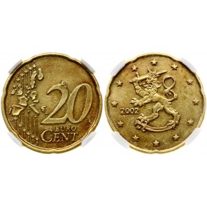 Finland 20 Euro Cent 2002 NGC MINT ERROR AU 58 REVERSE DIE CHIP