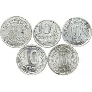 France Notgeld 10 Centimes (1916-1922) Currencies of Necessity Lot of 5 Coins