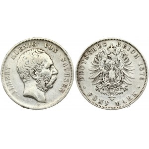 Germany Saxony 5 Mark 1876 E