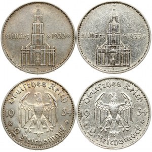 Germany Third Reich 2 Reichsmark 1934 A & J Potsdam Garrison Church Lot of 2 Coins