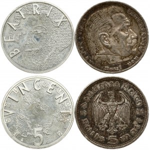 Germany Third Reich 5 Reichsmark 1936 A Paul von Hindenburg & Netherlands 5 Euro 2003 Vincent Van Gogh Lot of 2 Coins