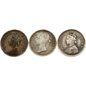 India - British 2 Annas (1841-1897) Lot of 3 Coins