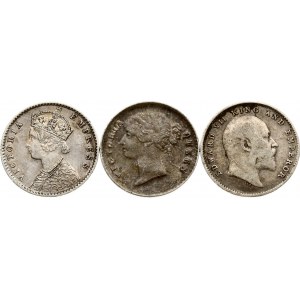 India - British 2 Annas (1841-1903) Lot of 3 Coins