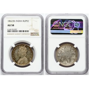 India - British 1 Rupee 1862(B) NGC AU 58