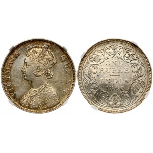 India - British 1 Rupee 1862(B) NGC AU 58