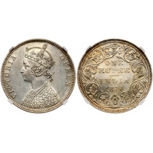 India - British 1 Rupee 1876(B) NGC UNC DETAILS
