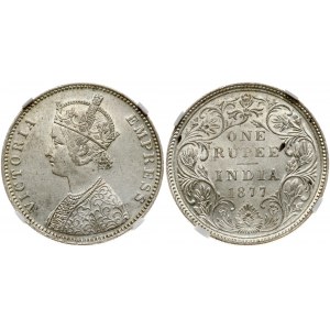 India - British 1 Rupee 1877(B) NGC UNC DETAILS