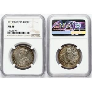 India - British 1 Rupee 1913(B) NGC AU 58