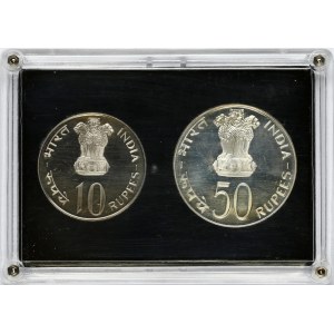 India 10 & 50 Rupees 1974 FAO - Planned Families SET Lot of 2 Coins