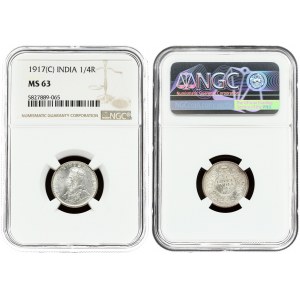 India-British 1/4 Rupee 1917(c) NGC MS 63