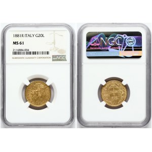 Italy 20 Lire 1881R NGC MS 61