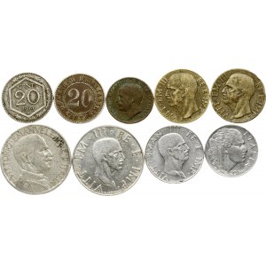 Italy 5 Centesimi - 2 Lire (1894-1941) Lot of 9 Coins