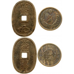 Japan 100 Mon (1835-1870) & 2 Sen (1873-1892) Lot of 2 Coins
