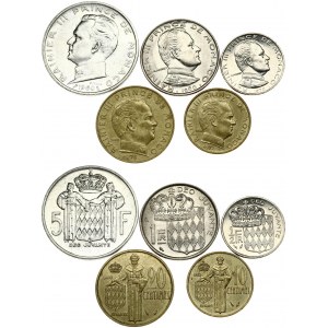 Monaco 10 Centimes - 5 Francs 1960-1979 Lot of 5 Coins