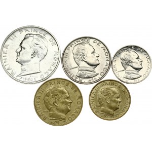 Monaco 10 Centimes - 5 Francs 1960-1979 Lot of 5 Coins