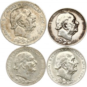 Montenegro 1 & 2 Perpera (1909-1914) Lot of 4 Coins