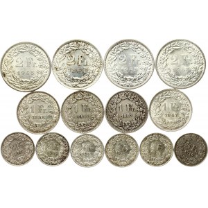 Switzerland 1/2 - 2 Francs (1907B-1965B) Lot of 14 Coins