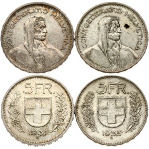 Switzerland 5 Francs 1931B & 1935B Lot of 2 Coins