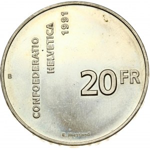 Switzerland 20 Francs 1991B 700th anniversary of the Swiss Confederation