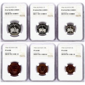 Uganda 5 - 50 Cents & 1-2 Shillings 1966 NGC PF 64RB - PF 69 ULTRA CAMEO TOP POP Lot of 6 Coins