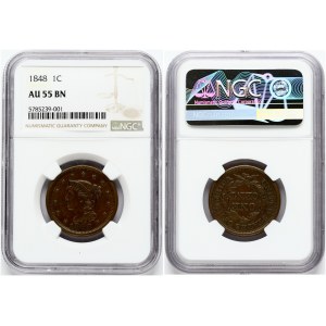 USA 1 Cent 1848 'Liberty Head/Braided Hair Cent' NGC AU 55 BN