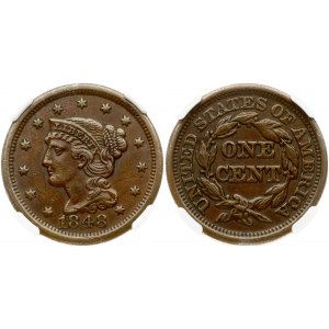 USA 1 Cent 1848 'Liberty Head/Braided Hair Cent' NGC AU 55 BN
