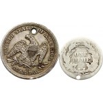 USA 1 Dime 1866 Philadelphia & 1/4 Dollar (1850?) O Lot of 2 Coins