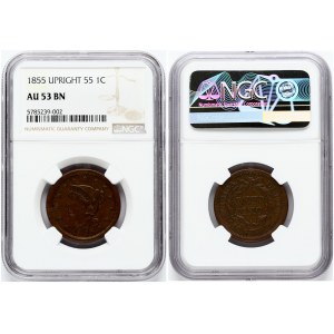 USA 1 Cent 1855 'Liberty Head/Braided Hair Cent' NGC AU 53 BN
