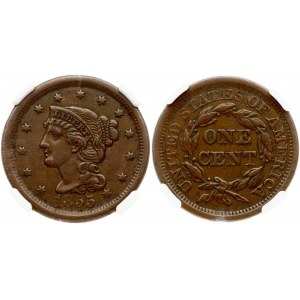 USA 1 Cent 1855 'Liberty Head/Braided Hair Cent' NGC AU 53 BN
