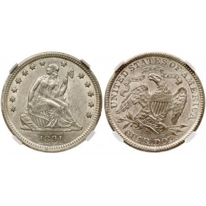USA 1/4 Dollar 1891 'Seated Liberty Quarter' NGC AU 58