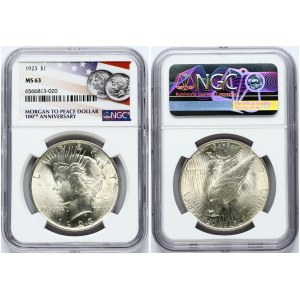 USA 1 Dollar 1923 'Peace Dollar' Philadelphia NGC MS 63