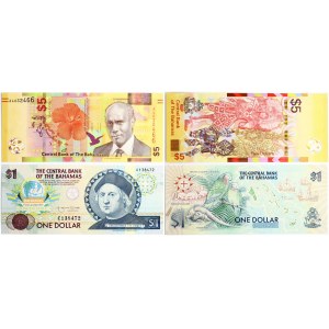 Bahamas 1 Dollar 1992 & 5 Dollars 2020 Banknotes Lot of 2 Banknotes